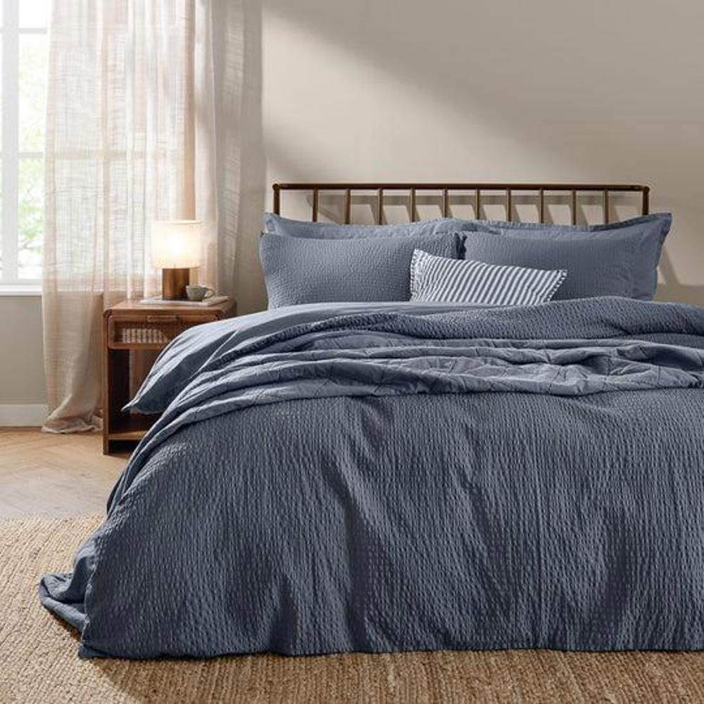Yard Hebden Relaxed Seersucker Duvet Set Denim Blue